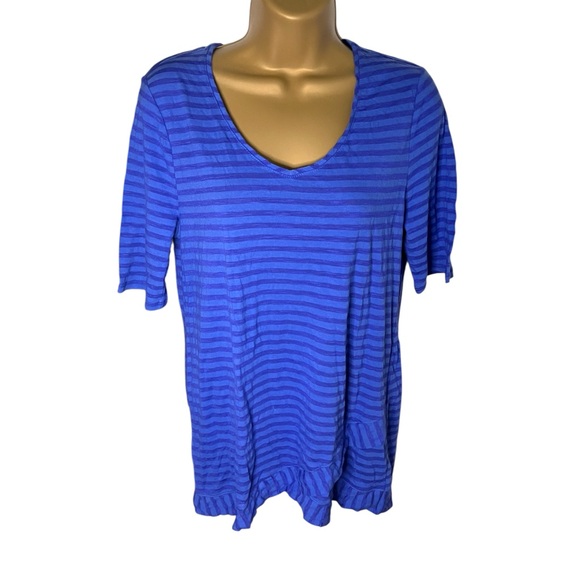 Chico’s Shadow Stripe Elbow-Sleeve Top Blue 0 - Picture 1 of 6